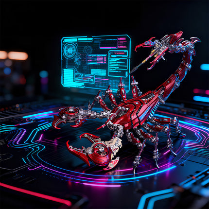 Vibrant Neon-Lit Red Scorpion 3D Puzzle Metal Model - Hand-Assembled DIY Metal Kits as Bold Funny Table Centerpiece for Tech-Chic Spaces