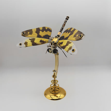DIY 3D Puzzle - Camouflage Steampunk Dragonfly: Realistic Wing Patterns & Gold Gear Stand, Luxury Desk Decor for Craft Enthusiasts