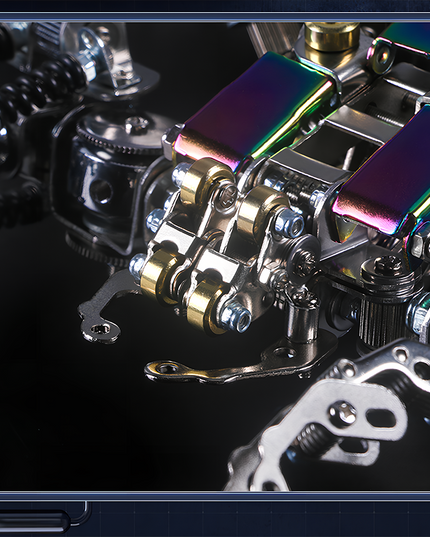 Table Funny Steampunk Mechanical Scorpion 3D Puzzle Metal Kit - A meticulous project for mechanics, steampunk fans, and detail-oriented enthusiasts, this close-up showcases a mechanical scorpion’s component with iridescent metallic accents, intricate gear-driven mechanisms, and precision-engineered parts. It’s a testament to Table Funny’s commitment to engineering precision and artistic creativity, ideal for those seeking a build with exceptional detail and a distinctive, high-quality display.