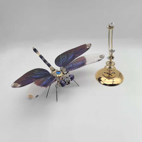 Funny Table Craft Decor - 3D Puzzle Metal Kits DIY Steampunk Dragonfly Metal Model: Assemble Delicate Parts (Iridescent Wings, Blue Gem Accents) for a Luxe Desk Piece