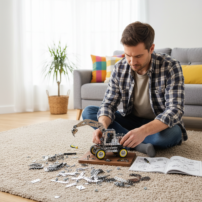 Table Funny Mechanical Excavator 3D Metal Puzzle Kit - An engaging project for mechanics, engineering enthusiasts, and hands-on hobbyists, this creation from Table Funny presents a mechanical excavator with metallic components, precise structural mechanisms, and realistic engineering styling, highlighted by detachable parts and a detailed assembly manual. It’s a rewarding Table Funny build experience that merges industrial inspiration, mechanical ingenuity, and leisure enjoyment.