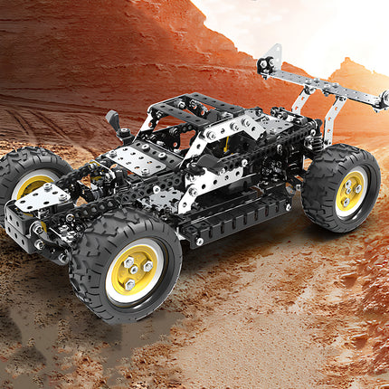 Challenging steampunk puzzle of an off-road racing vehicle, an impressive metal model build for automotive and engineering fans.