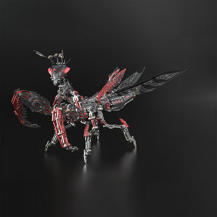 Hyper-Detailed Red-Black Mechanical Mantis 3D Metal Puzzle - Interlocking Armor Plate DIY Metal Kits with Exposed Gear Details for Detail-Obsessed Funny Table Collectors