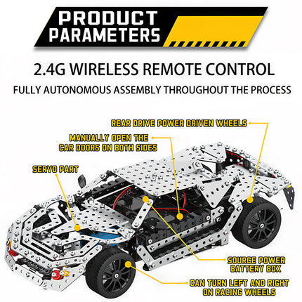 Tablefunny DIY 3D Stainless Steel Metal Assembly Sports Car Toy – Mechanical Racing Model & RC Vehicle Building Kit for Adults & Teens
