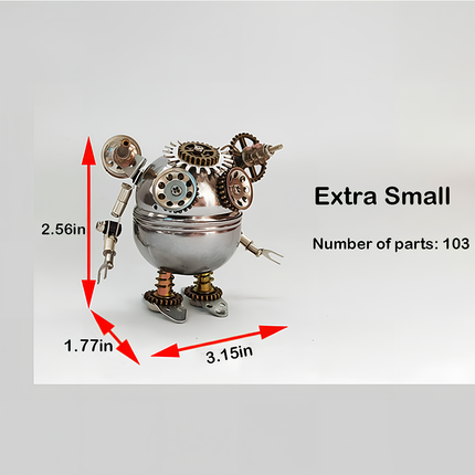 This Extra Small Mechanical Robot 3D puzzle Metal Kit has 103 parts and measures 3.15in×1.77in×2.56in. Crafted with metal gears and a stainless-steel body, it features a steampunk design. The assembly is moderately challenging, and the finished product, with its intricate mechanical details, can be a cute focal point for your funny table, ideal for steampunk lovers and puzzle beginners, adding a touch of industrial-mechanical charm to your space.