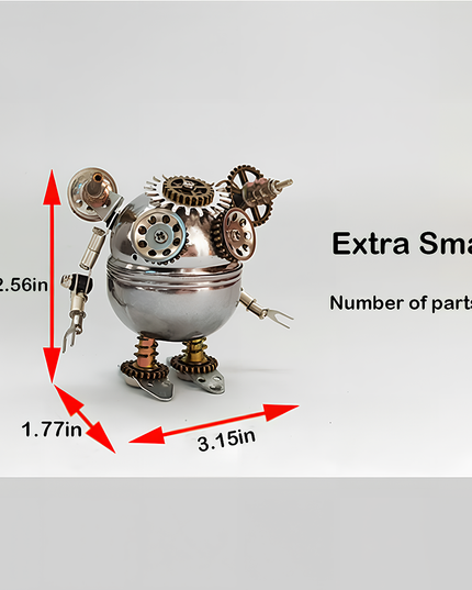 This Extra Small Mechanical Robot 3D puzzle Metal Kit has 103 parts and measures 3.15in×1.77in×2.56in. Crafted with metal gears and a stainless-steel body, it features a steampunk design. The assembly is moderately challenging, and the finished product, with its intricate mechanical details, can be a cute focal point for your funny table, ideal for steampunk lovers and puzzle beginners, adding a touch of industrial-mechanical charm to your space.