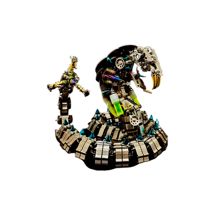 Steampunk Mechanical Cobra 3D Puzzle Metal Kit - A magnificent fun toy for mechanics and design aficionados, this DIY-assembled piece features a mechanical cobra with a coiled, spiked body, glowing components, and intricate gear details. It embodies "a fusion of reptilian ferocity and steampunk grandeur", challenging you to craft a statement piece of mechanical artistry with precision.