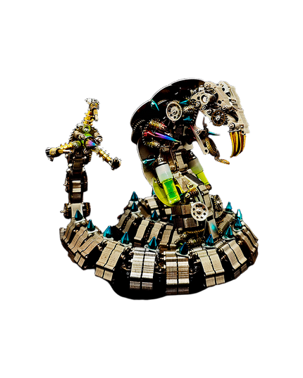 Steampunk Mechanical Cobra 3D Puzzle Metal Kit - A magnificent fun toy for mechanics and design aficionados, this DIY-assembled piece features a mechanical cobra with a coiled, spiked body, glowing components, and intricate gear details. It embodies "a fusion of reptilian ferocity and steampunk grandeur", challenging you to craft a statement piece of mechanical artistry with precision.