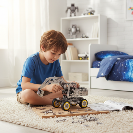 Table Funny Mechanical Excavator 3D Metal Puzzle Kit - An engaging project for mechanics, engineering enthusiasts, and hands-on hobbyists, this creation from Table Funny presents a mechanical excavator with metallic components, user-friendly structural mechanisms, and educational engineering styling, highlighted by safe detachable parts and an easy-to-follow assembly manual. It’s a rewarding Table Funny build experience that merges playful exploration, mechanical cognition, and developmental fun.