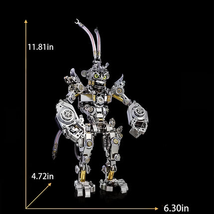Articulated robot maquette en metal with shield and spear, a challenging metal model kit for experienced builders.