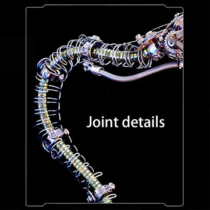Close-up view of intricate joint details on a metal model kit, perfect for advanced 3D metallic puzzle builders.