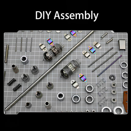  DIY Assembly kit components spread out, showcasing parts for a mechanical lizard metal model, a challenging 3D puzzle for steampunk enthusiasts.
