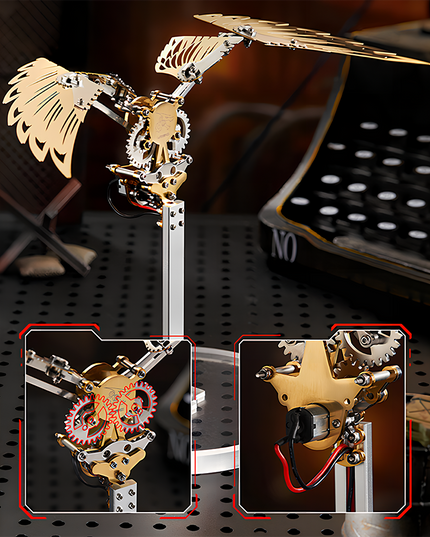 Steampunk Mechanical Bird 3D Puzzle Metal Kit - A captivating DIY toy for mechanics and steampunk enthusiasts, this self-assembled piece showcases a mechanical bird with intricate gear-driven structures, metallic articulations, and a golden aesthetic. It embodies the fusion of retro mechanical art and kinetic innovation, inviting you to craft a visually striking piece of steampunk mechanical artistry with precision and aesthetic sensibility.
