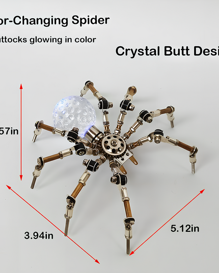 Mechanical Spider 3D Puzzle Metal Kit (Crystal Butt Design) - A stunning fun toy for mechanics and design enthusiasts, this DIY-assembled tabletop gem features a mechanical spider design with a transparent, glowing crystal-like body part and intricate metallic limb details.it challenges you to engineer a piece of elegance with precision. It’s also a testament to meticulous craftsmanship, ideal for collectors of mechanical models and lovers of industrial art with a luminous, distinctive twist.