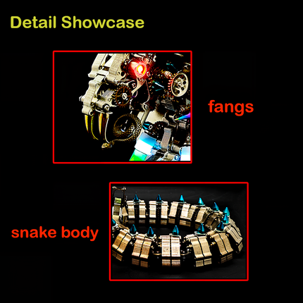 Steampunk Mechanical Snake 3D Puzzle Metal Kit (Detail-Oriented Design) - A meticulous fun toy for mechanics and art enthusiasts, this DIY-assembled piece features a mechanical snake with exquisite details: glowing red-eyed fangs and a segmented, spiked snake body with intricate metallic scales. It challenges you to craft a piece of detailed artistry with precision, ideal for collectors of mechanical models and those who appreciate industrial design with lifelike, avant-garde details.