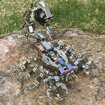 Table Funny Steampunk Mechanical Scorpion 3D Puzzle Metal Kit - A stunning project for mechanics, steampunk fans, and art-engineering enthusiasts, this creation presents a mechanical scorpion with metallic components, intricate gear-driven mechanisms, and futuristic-vintage design, showcased on natural terrain to emphasize its robust, industrial artistry. It’s a desk-centerpiece-worthy Table Funny signature piece that blends engineering precision, artistic creativity,