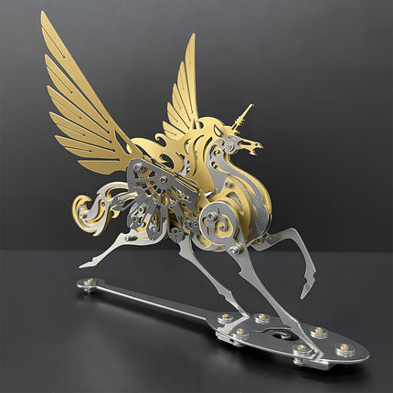 Intricate Gear-Accented Gold Pegasus 3D Metal Puzzle - Precision-Engineered DIY Metal Kits with Elegant Scrollwork for Stylish Funny Table Decor
