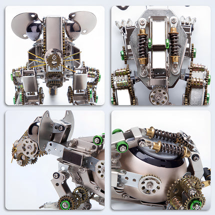  Multi-view collage of a `steampunk puzzle` mouse `metal model`, detailing the intricate `mechanical steampunk` design and features of this `3D puzzle Metal Kits` from various angles.