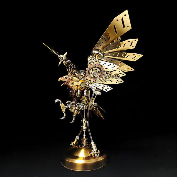  Tablefunny's majestic mechanical eagle metal model in golden hues, a striking 3D puzzle metal kit for steampunk and mechanical enthusiasts.