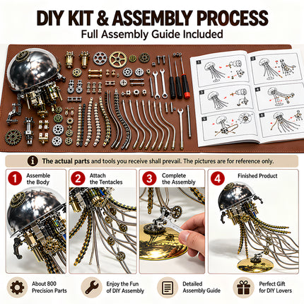 Tablefunny 3D Metal Mechanical Jellyfish Model Kit – DIY Steampunk Puzzle with LED Light
