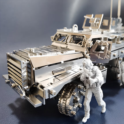 Challenging steampunk puzzle armored truck, precision-cut 3D puzzle Metal Kits for tabletop display.