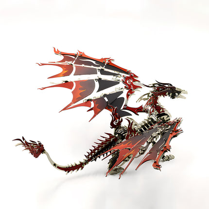 Intricate DIY dragon assembly featuring mechanical steampunk spine and wings, part of the 3D puzzle Metal Kits series.