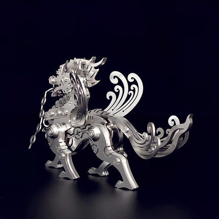 DIY assembly 3D puzzle Metal Kits featuring an ancient guardian creature with intricate mechanical joints and scrollwork.