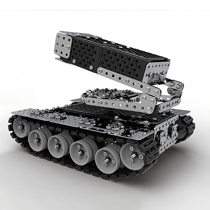 Intricate steampunk puzzle of a military tracked vehicle, a precision-engineered metal model for DIY enthusiasts.