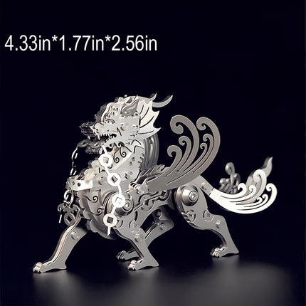 Build your own mechanical steampunk Kirin with Tablefunny 3D puzzle Metal Kits, a unique silver metal model and steampunk puzzle for unique office decor.