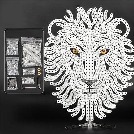 Challenging lion head steampunk puzzle with all DIY components included, a high-quality metal model from 3D puzzle Metal Kits.
