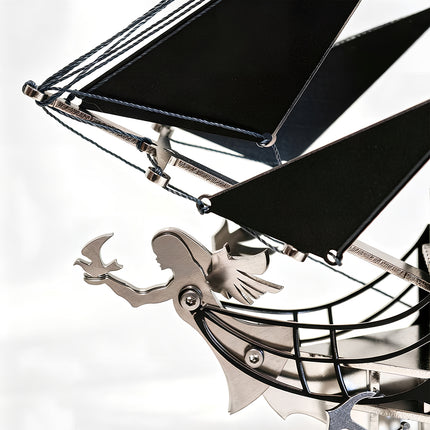  Intricate bow and figurehead details of a steam punk mech sailing vessel, perfect for fans of complex steampunk puzzle building.
