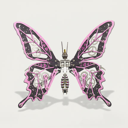  Intricate steampunk puzzle butterfly with steam punk mech aesthetics, high-quality mechanical steampunk metal model for assembly.
