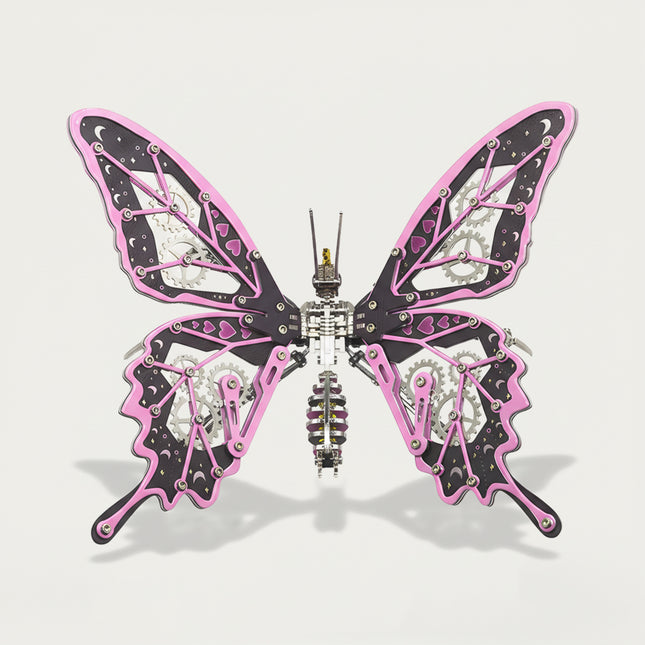  Intricate steampunk puzzle butterfly with steam punk mech aesthetics, high-quality mechanical steampunk metal model for assembly.