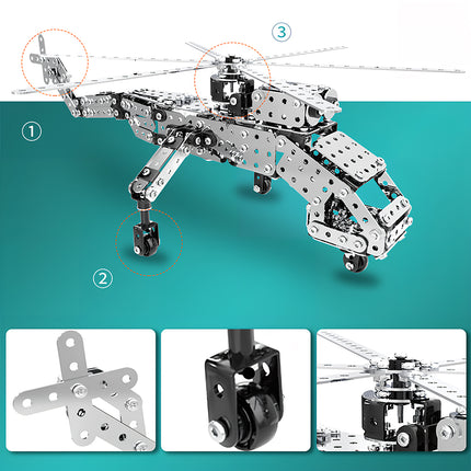 Discover the intricate components of this mechanical steampunk helicopter metal model, a premium steampunk puzzle and 3D puzzle Metal Kit from Tablefunny.