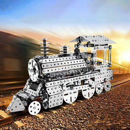 Challenging DIY steampunk puzzle of a classic locomotive, a high-quality metal model built from precision 3D puzzle Metal Kits.