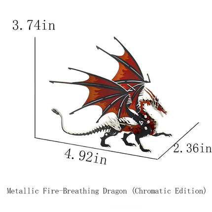 3D puzzle Metal Kits Fire-Breathing Dragon dimensions: 4.92in x 2.36in x 3.74in, a collectible metal model.
