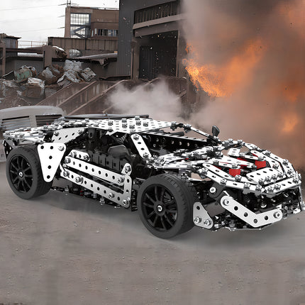 Advanced steam punk mech style racing car metal model, an intricate steampunk puzzle with realistic steel components.