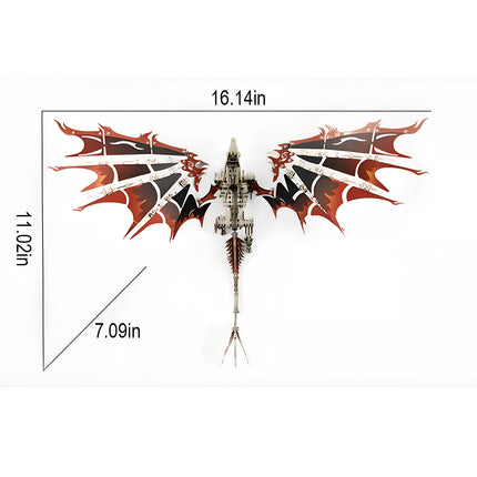 Size chart for the mechanical steampunk dragon 3D puzzle Metal Kits, measuring 16.14 inches wide for DIY assembly.