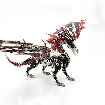 Side view of a mechanical steampunk fire dragon metal model, an epic DIY project from our 3D puzzle Metal Kits collection.