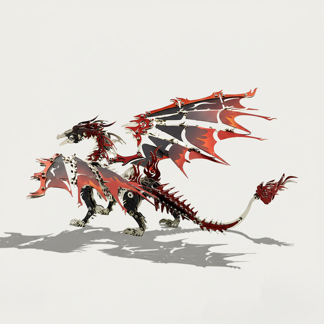 Red and black mechanical steampunk fire dragon metal model, an epic DIY 3D puzzle Metal Kits for adult hobbyists.
