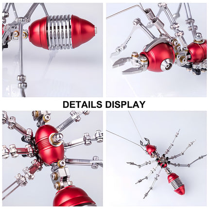  Detailed display of a red ant metal model showing intricate joints and screws, part of a 3D puzzle Metal Kits project.
