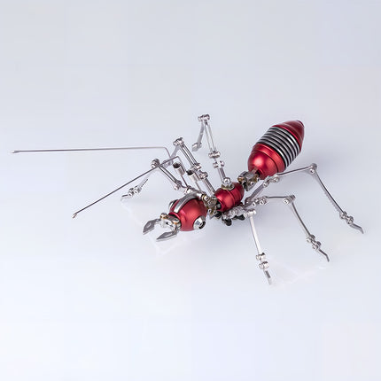 Red mechanical ant metal model with silver joints, a high-quality mechanical steampunk project from our 3D puzzle Metal Kits.