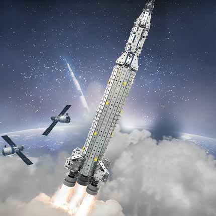This DIY steampunk puzzle depicts a space rocket launch, a highly detailed and challenging project within our 3D puzzle Metal Kits.