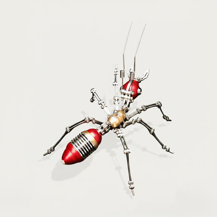 DIY 3D puzzle Metal Kits featuring a red mechanical ant metal model, a unique steampunk puzzle for adult hobbyists.