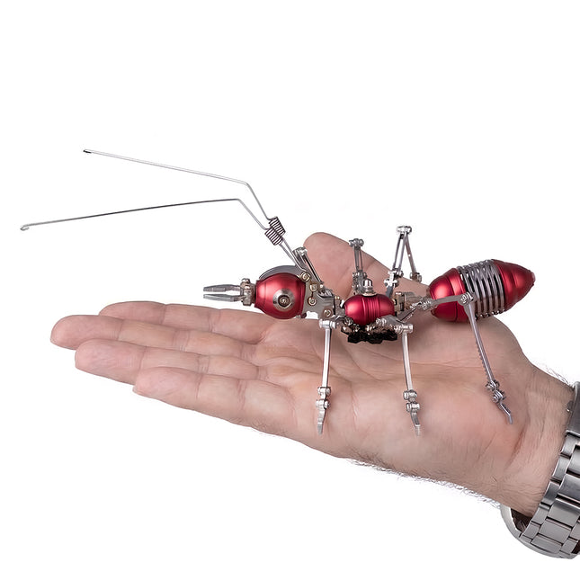 DIY 3D puzzle Metal Kits featuring a red mechanical ant metal model, perfect for hobbyists and steampunk puzzle collectors.