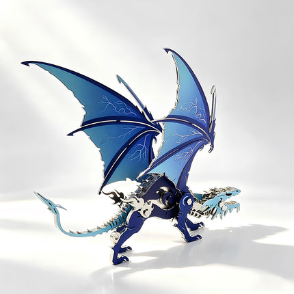 Premium steampunk puzzle featuring a mythical blue creature, high-detail metal model for tabletop display.
