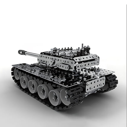 Precision-engineered steampunk puzzle battle tank featuring realistic steel chassis, a perfect metal model for desktop display.