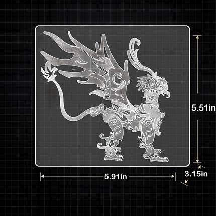 Product dimensions for the mechanical steampunk griffon metal model, measuring 5.91 x 5.51 inches, a premium DIY 3D puzzle Metal Kit.