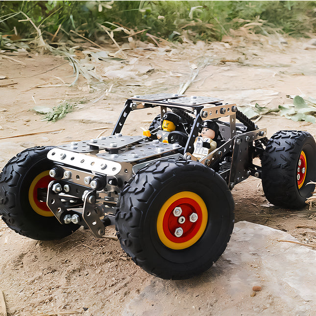 Challenging steampunk puzzle in the shape of a racing car, a high-quality metal model from the 3D puzzle Metal Kits series.