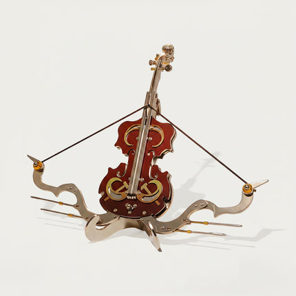 Classic red-brown mechanical steampunk violin crossbow metal model, an artistic steampunk puzzle from our 3D puzzle Metal Kits.